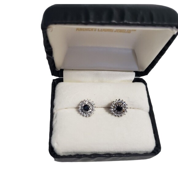 Crystal Stud Earrings Rhinestone and Black Glass Cluster Surgical Steel Posts - Picture 1 of 13